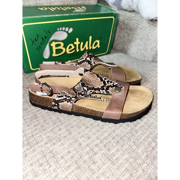 Birkenstock Betula Brown Snakeskin Print Sandals Slingback Buckle 8‎ 39 NIB - Picture 3 of 7